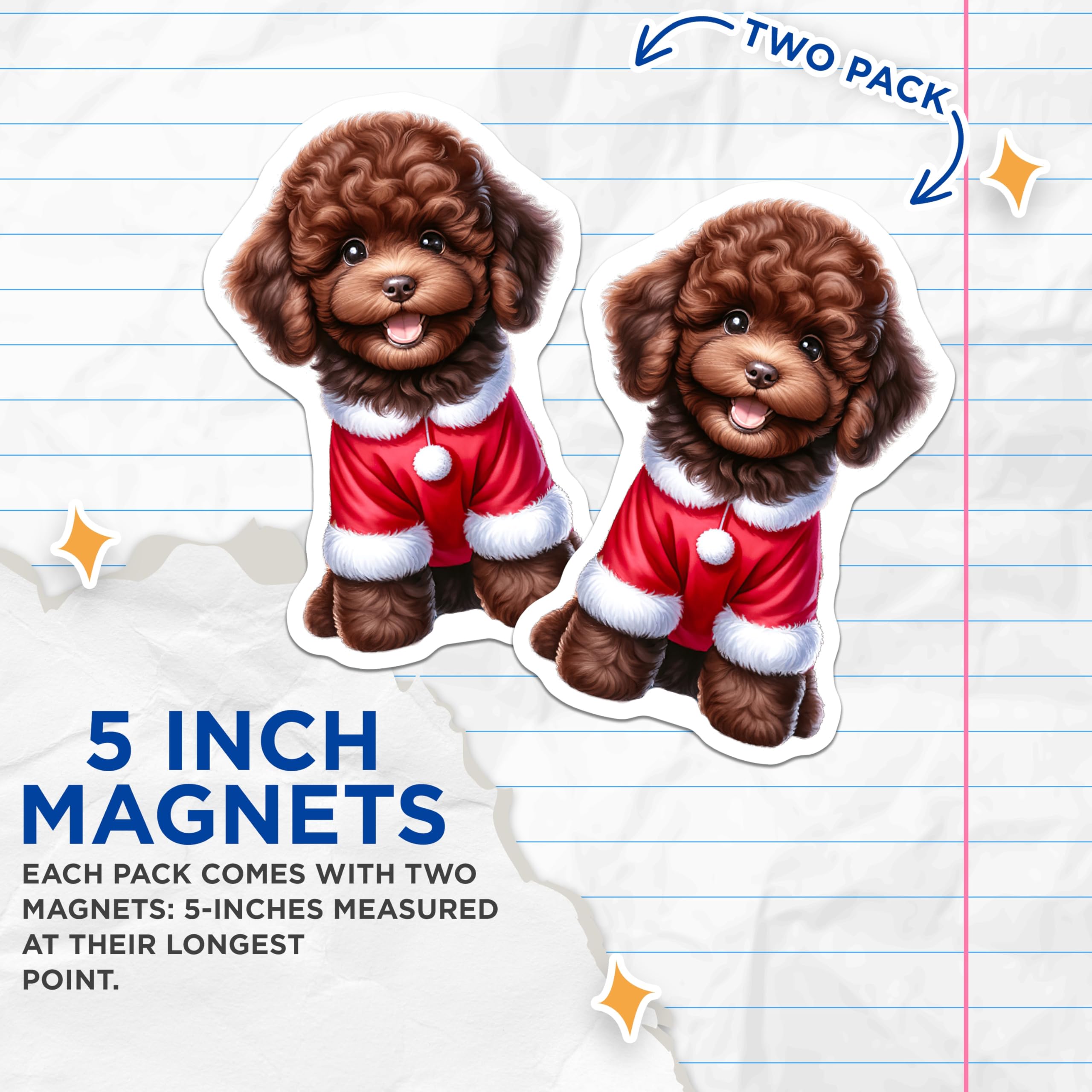 (2 Pack) Santa Poodle Magnets - Christmas Dog Holiday Decor - Cute Puppy Pet Lover Fridge - 5 Inches On Longest Side - Thick Durable Magnet - Made in USA - MAG27144