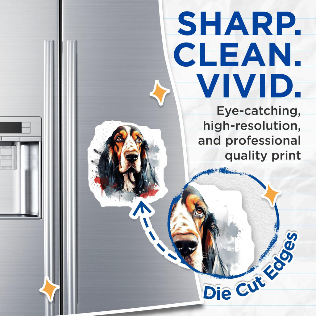 (2 Pack) Basset Hound Magnets - Watercolor Dog Art - Pet Lover Fridge Decor - 5 Inches On Longest Side - Thick Durable Magnet - Made in USA - MAG25414