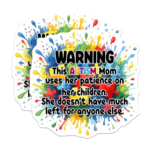 (2 Pack) Autism Awareness Stickers - Autism Mom - Funny Autism - 5" On Longest Side - Sticks to Smooth Flat Surfaces - Made in USA - BMCS8125