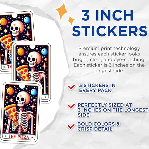 (3 Pack) Pizza Skeleton Decals - Space Pizza Lover Decal - Funny Food Decal - 3 Inches On Longest Side - Easy Peel & Apply - Made in USA - 3MCS4245