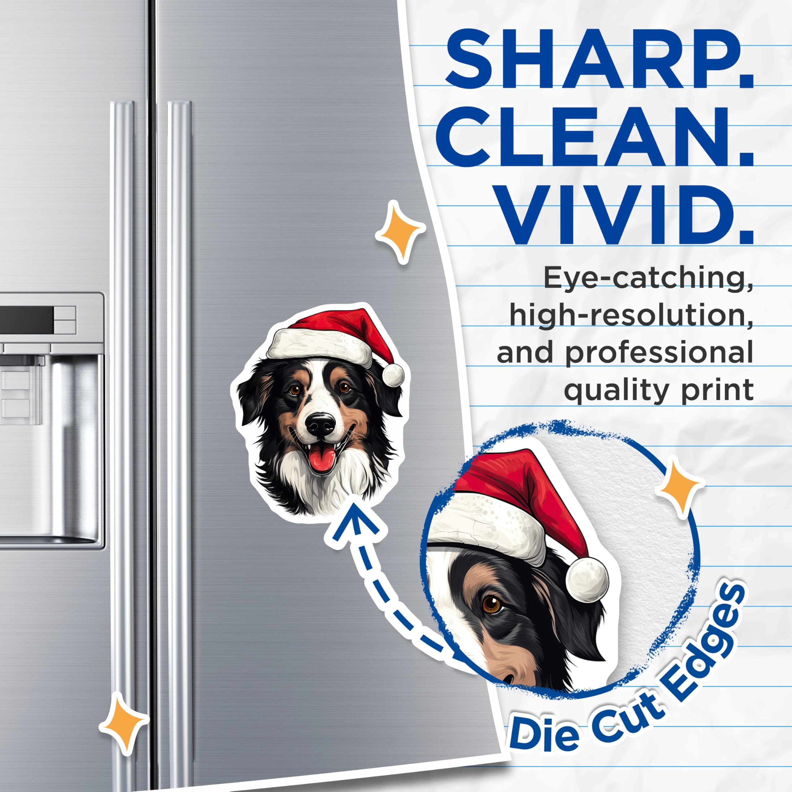 (2 Pack) Australian Shepherd Magnets - Christmas Dog Refrigerator Decor - Holiday Pet Lover - 5 Inches On Longest Side - Thick Durable Magnet - Made in USA - MAG25151