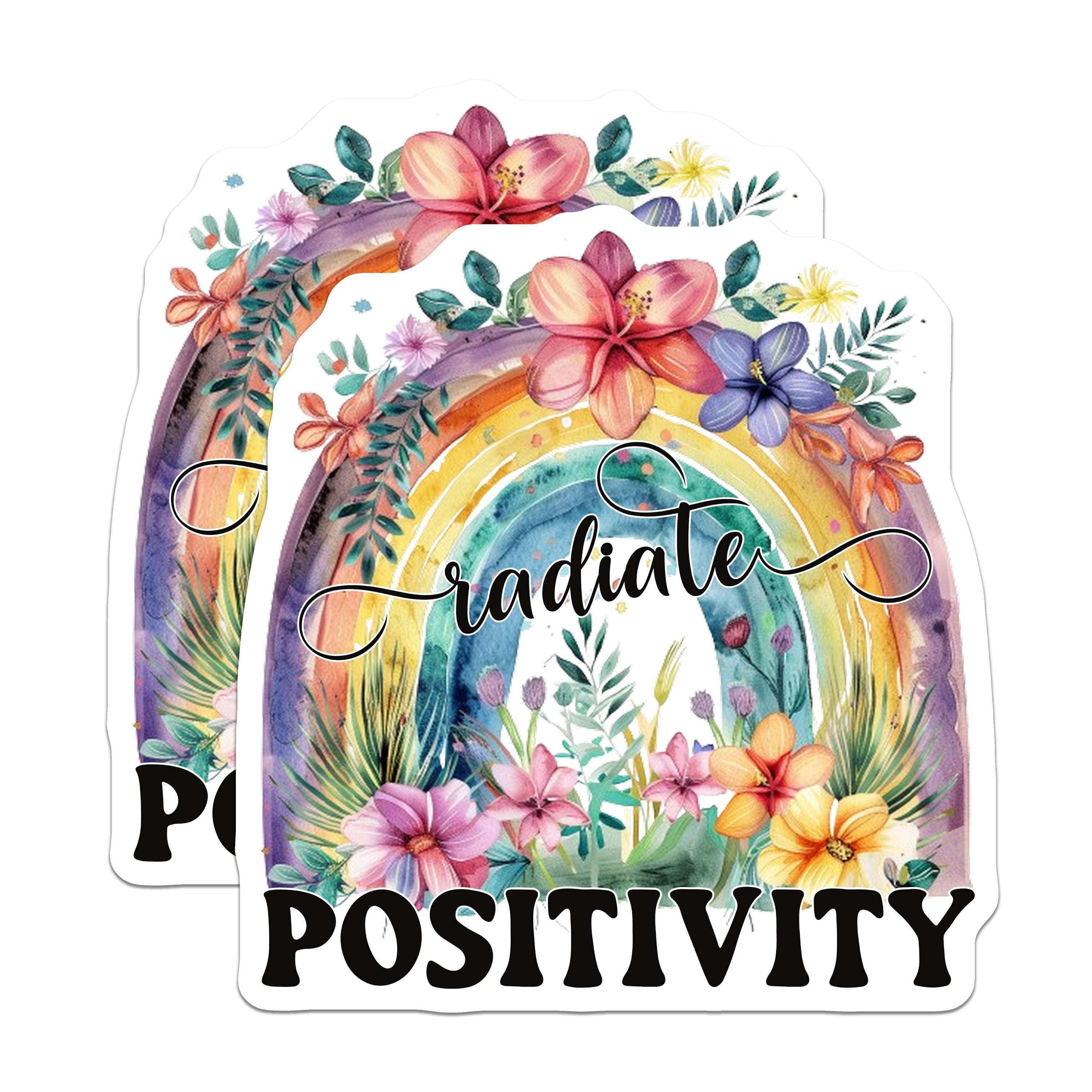 (2 Pack) Radiate Positivity Magnets - Motivational Floral Rainbow - Uplifting Affirmation Boho Decor - 5 Inches On Longest Side - Thick Durable Magnet - Made in USA - MAG37131