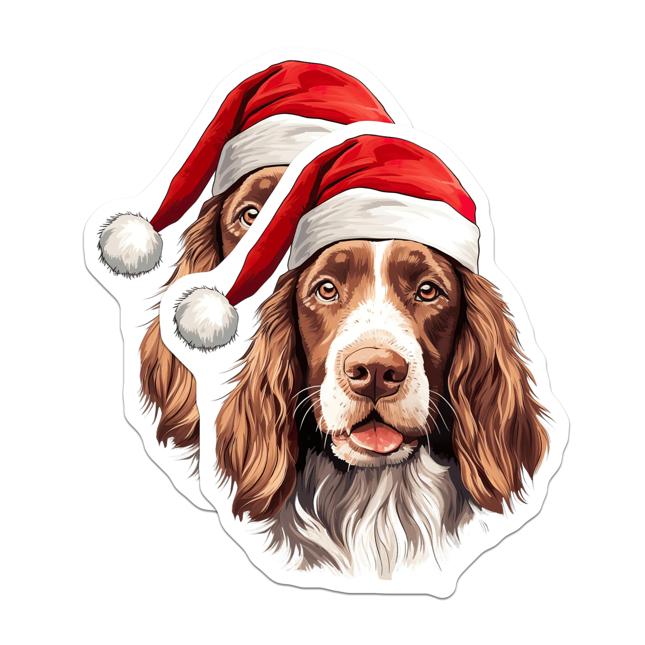 (2 Pack) Springer Spaniel Magnets - Christmas Dog Fridge Decor - Santa Hat Pet - Holiday Animal Fun - 5 Inches On Longest Side - Thick Durable Magnet - Made in USA - MAG25198
