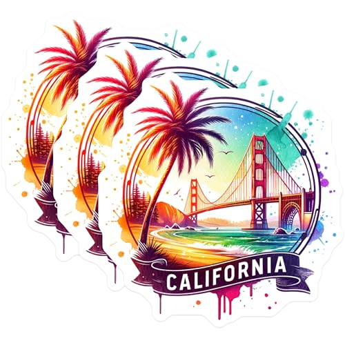 (3 Pack) California Decals - Golden Gate Bridge - Laptop Decals- 3 Inches On Longest Side - Easy Peel & Apply - Made in USA - 3MCS5670