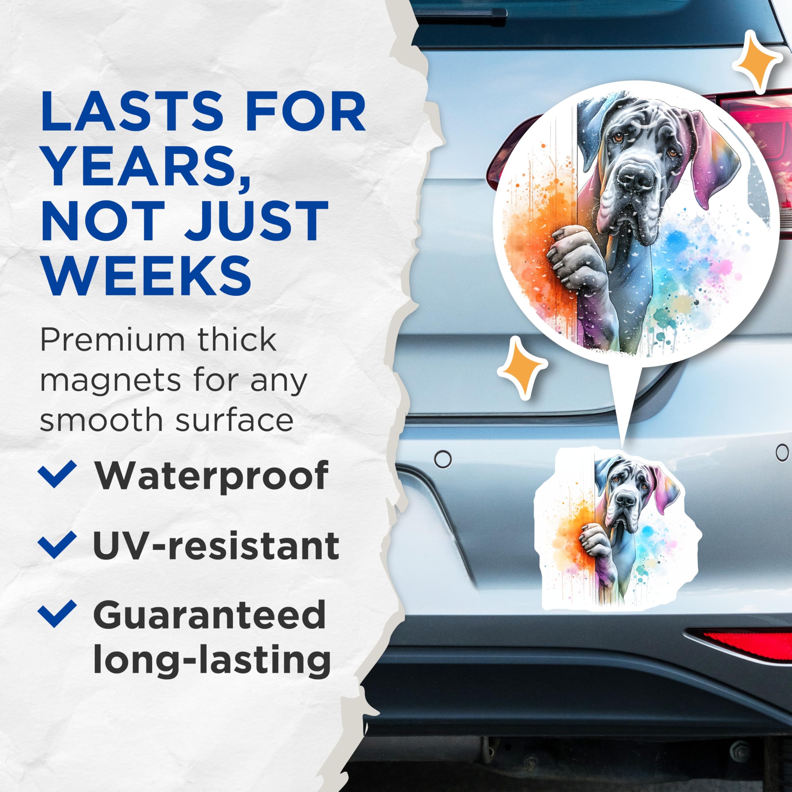 (2 Pack) Great Dane Dog Magnets - Artistic Pet Decor - Cute Dog Breed Magnets - 5" On Longest Side - Premium Magnet - for Cars, Refrigerators, Toolboxes, Lockers - Made in USA - MAG15310