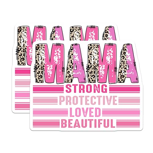 (2 Pack) Mama Strong Protective Loved Beautiful Stickers - Inspirational Quotes Stickers - Motivational Words Stickers - 5" On Longest Side - Sticks to Smooth Flat Surfaces - Made in USA - BMCS5763