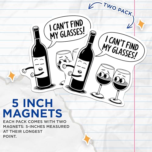 (2 Pack) Funny Wine Glasses Magnets - Wine Bottle Jokes - 5" On Longest Side - for Cars, Fridges, Toolboxes - Made in USA - MAG7630