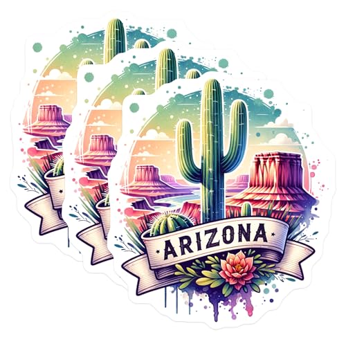 (3 Pack) Arizona Decals - Desert Cactus Stickers - Travel Souvenir Decals- 3 Inches On Longest Side - Easy Peel & Apply - Made in USA - 3MCS5585
