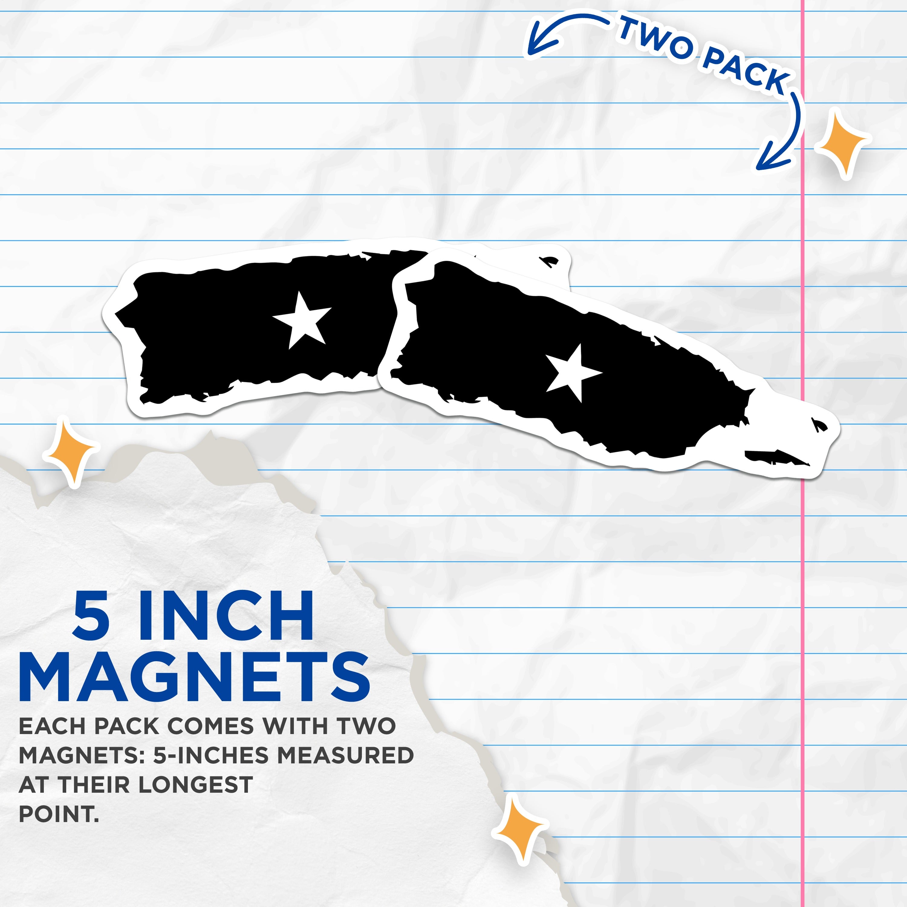 (2 Pack) Puerto Rico Black Flag Magnets - Boricua Pride Decor - Independence Solidarity Statement - 5 Inches On Longest Side - Thick Durable Magnet - Made in USA - MAG36715