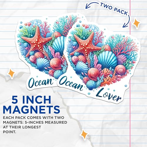 (2 Pack) Ocean Lover Magnets Magnets - Seashell Decor - Marine Life Decoration - 5" On Longest Side - Made in USA - Sticks to Refrigerators & Metal Surfaces - MAG9298