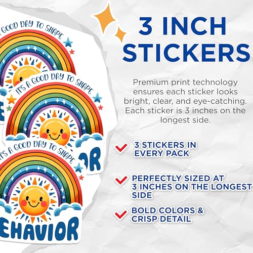 (3 Pack) Behavior Decals - Rainbow Decal - Encouragement Decal - 3 Inches On Longest Side - Easy Peel & Apply - Made in USA - 3MCS1949