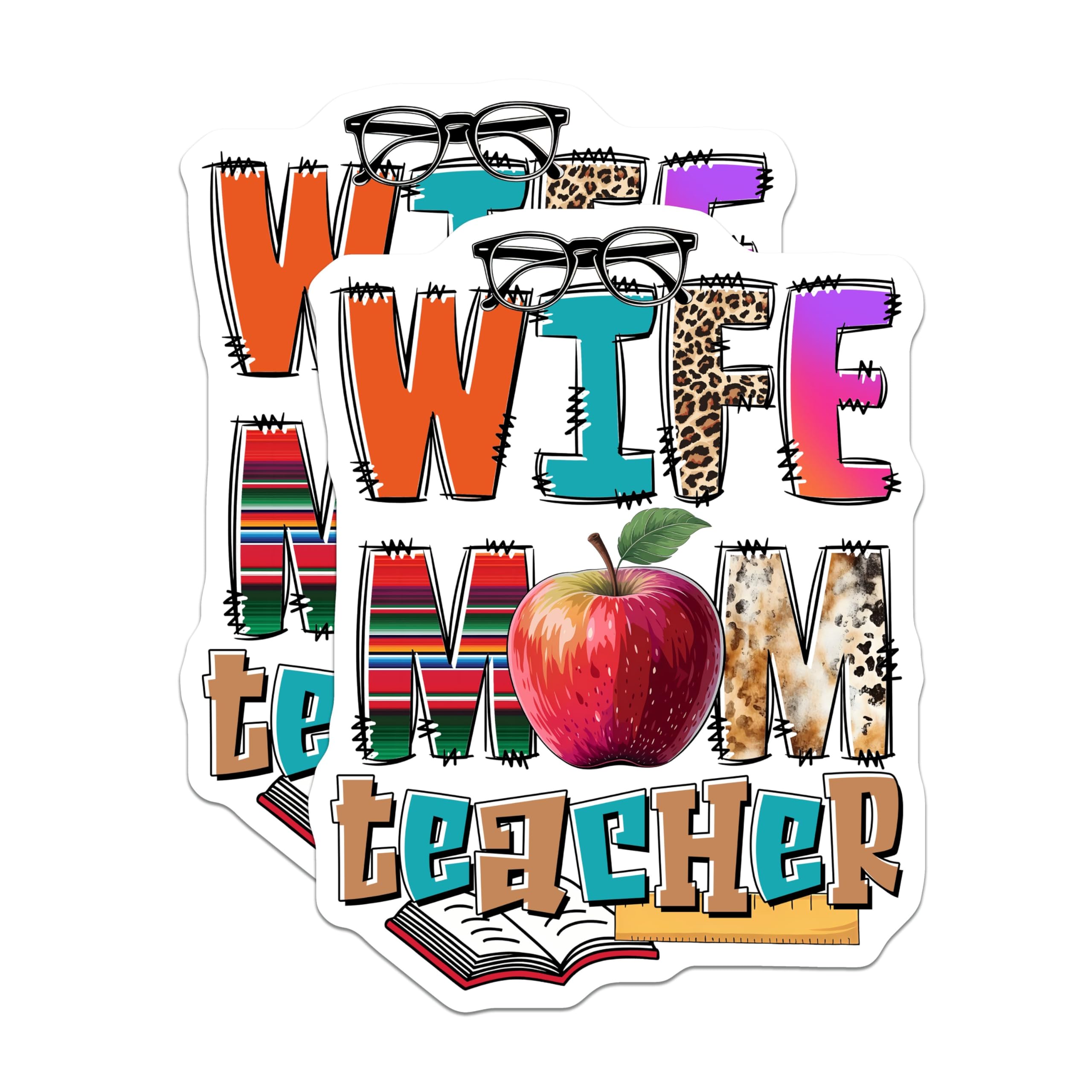 (2 Pack) Wife Mom Teacher Stickers - Fun Teacher Quotes - Inspirational Teacher Appreciation - 5" On Longest Side - Sticks to Smooth Flat Surfaces - Made in USA - BMCS8473