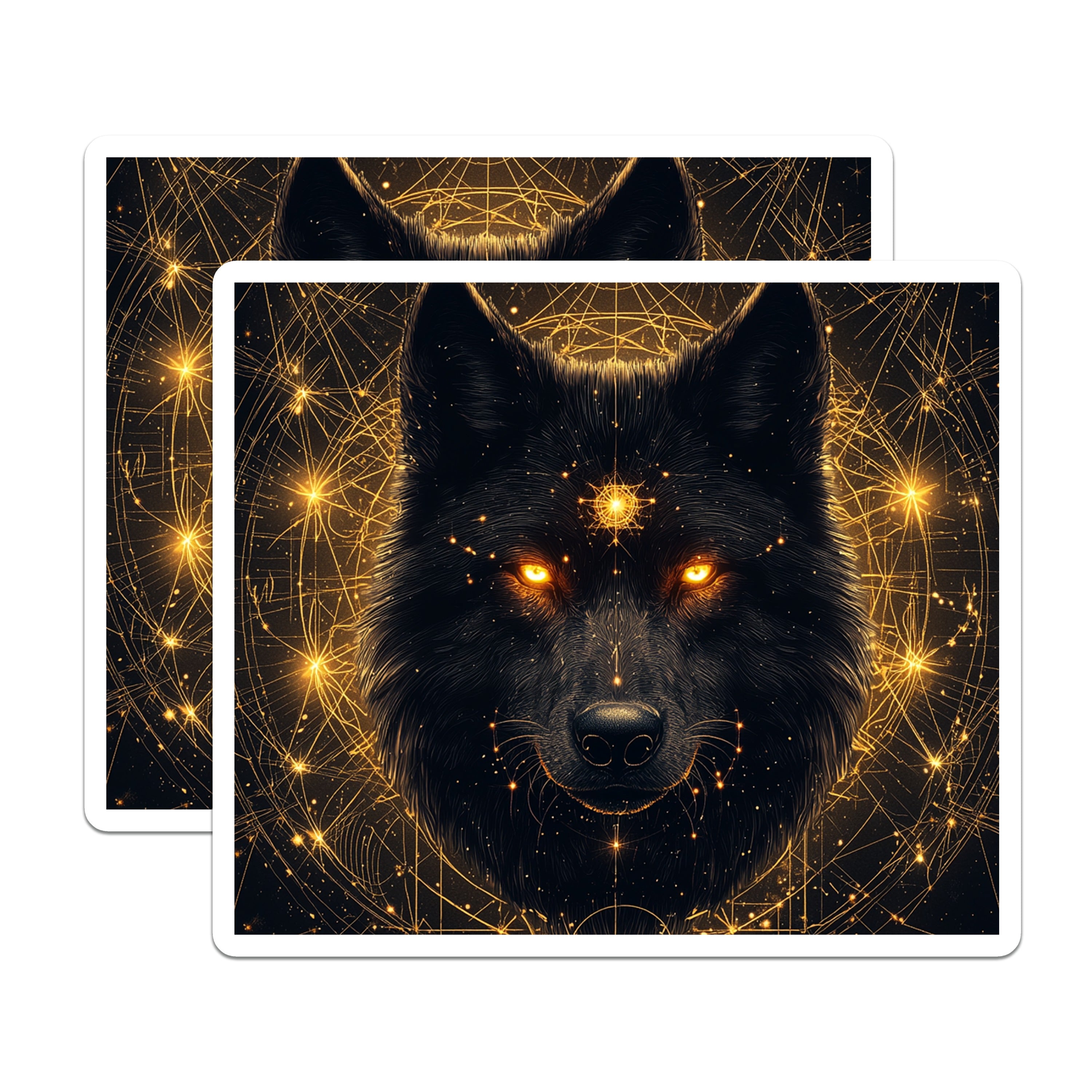(2 Pack) Celestial Wolf Magnets - Mystic Gold Stars - Spiritual Animal Decor - Esoteric Pagan Fridge Accent - 5 Inches On Longest Side - Thick Durable Magnet - Made in USA - MAG36682