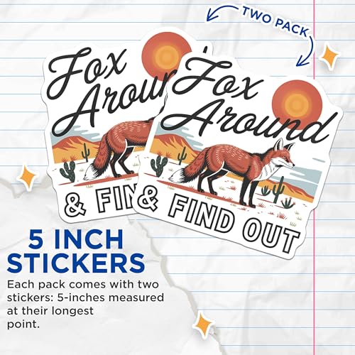 (2 Pack) Funny Animal Stickers - Fox Stickers - Cute Wildlife Stickers - 5" On Longest Side - Sticks to Smooth Flat Surfaces - Made in USA - BMCS9581