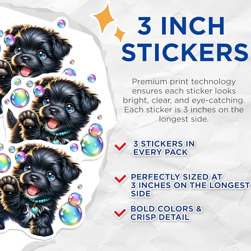 (3 Pack) Shih Tzu Puppy Decals - Cute Dog Art - Laptop Stickers - 3 Inches On Longest Side - Easy Peel & Apply - Made in USA - 3MCS8375