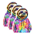 (3 Pack) Sloth Decals - Tie Dye Hoodie - Laptop Decals - 3 Inches On Longest Side - Easy Peel & Apply - Made in USA - 3MCS8280