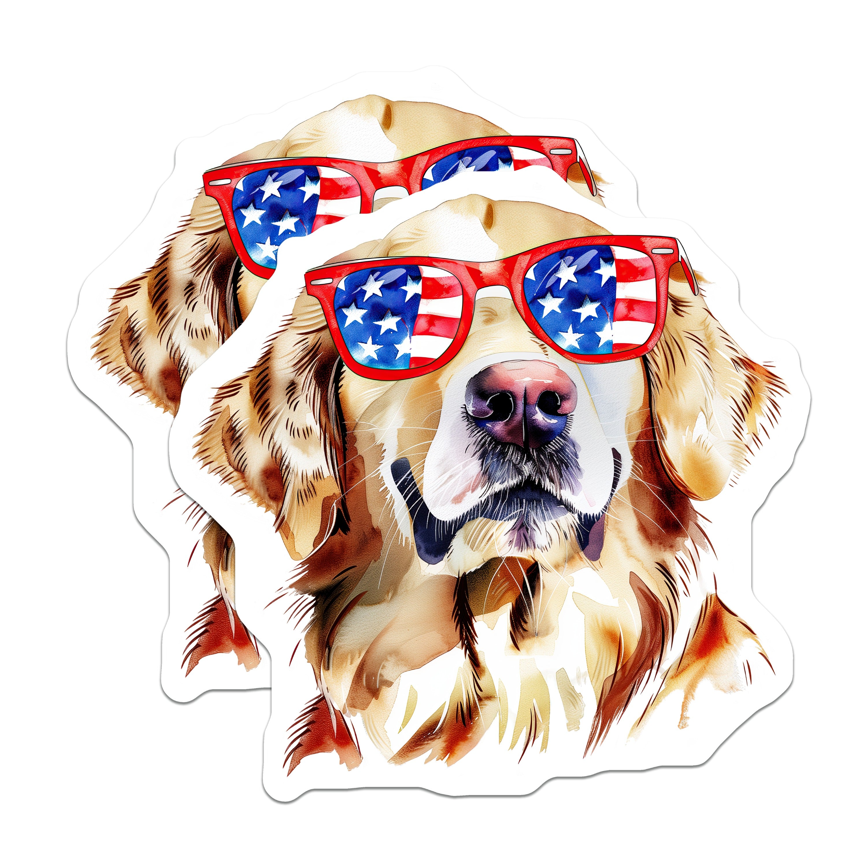 (2 Pack) Golden Retriever Magnets - Patriotic Dog - American Flag Shades - USA Dog Art - Summer Fridge Decor - 5 Inches On Longest Side - Thick Durable Magnet - Made in USA - MAG38424