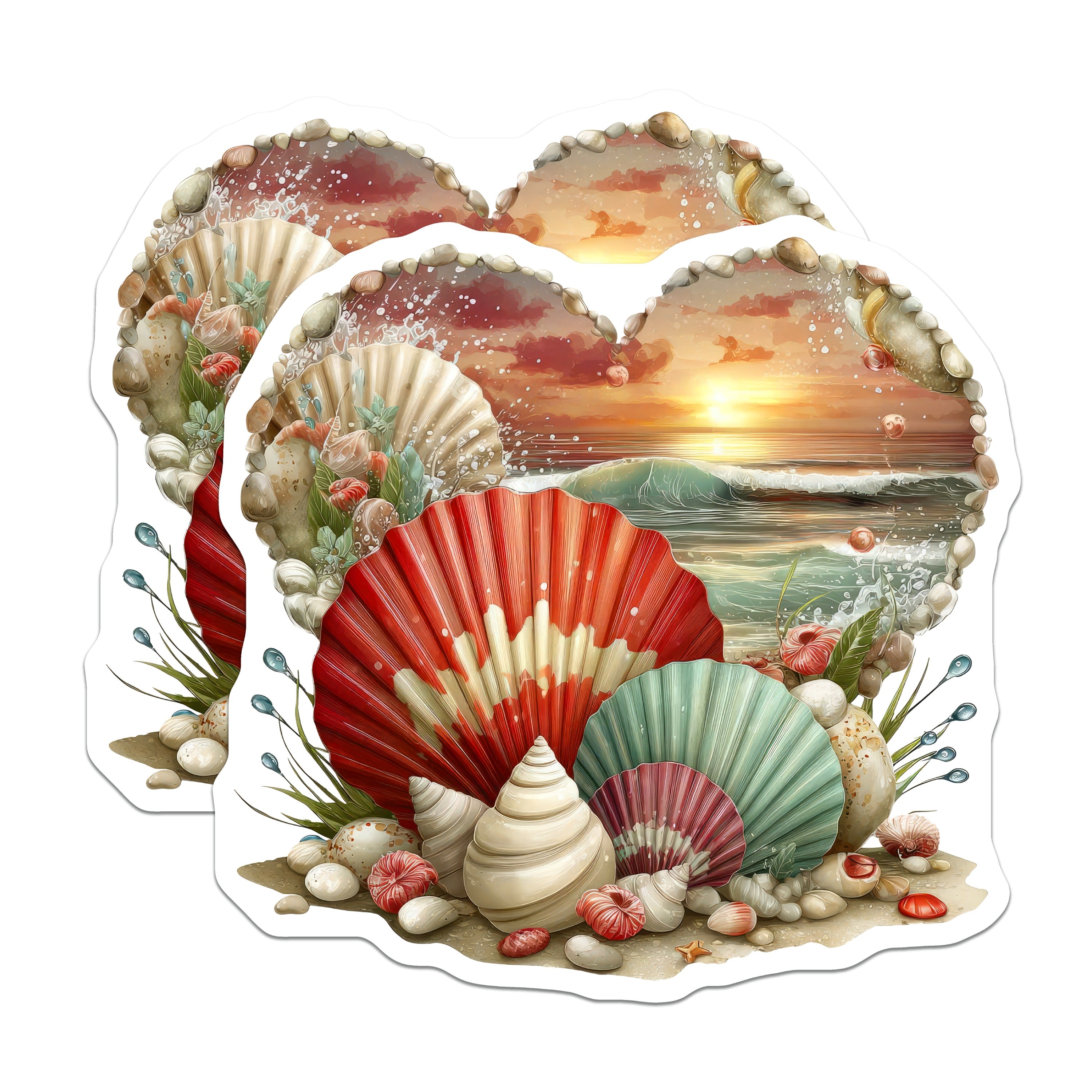 (2 Pack) Heart Seashell Magnets - Ocean Beach Decor - Coastal Kitchen Aesthetic - 5 Inches On Longest Side - Thick Durable Magnet - Made in USA - MAG39844
