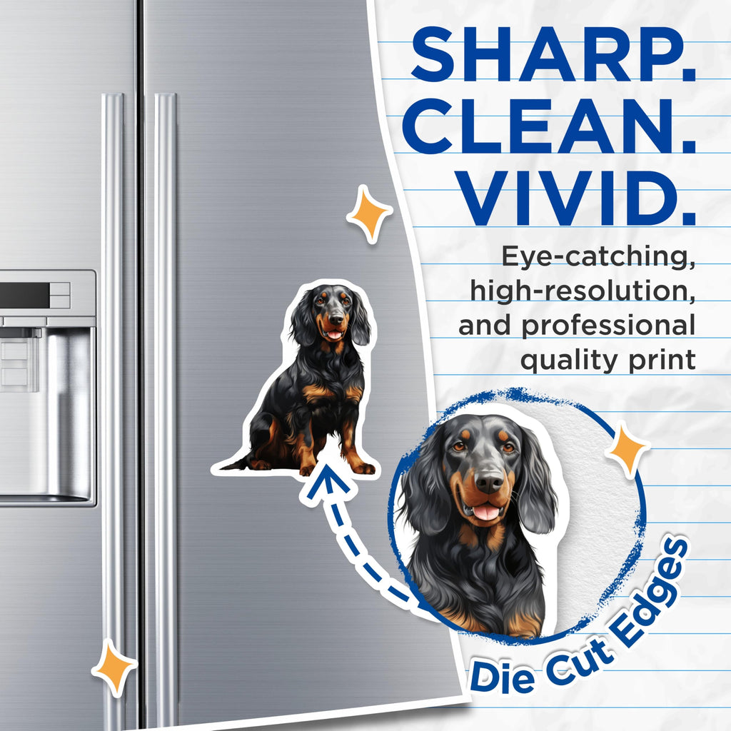 (2 Pack) Long Haired Dachshund Magnets - Black Tan Dog Art - Wiener Dog Refrigerator Accent - 5 Inches On Longest Side - Thick Durable Magnet - Made in USA - MAG29729