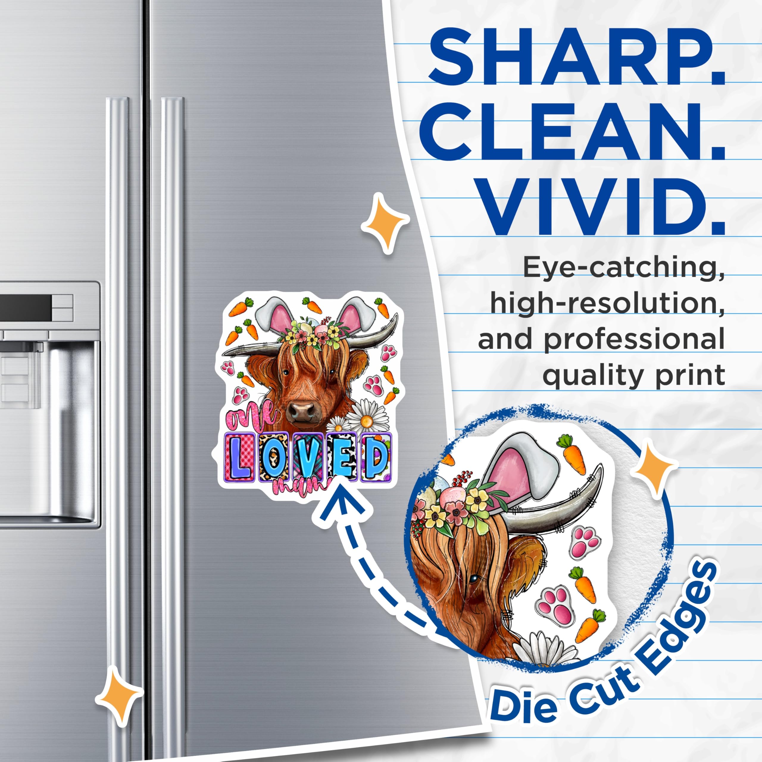 (2 Pack) Highland Cow Magnets - Easter Mama Decor - Spring Farmhouse Charm - 5 Inches On Longest Side - Thick Durable Magnet - Made in USA - MAG24472