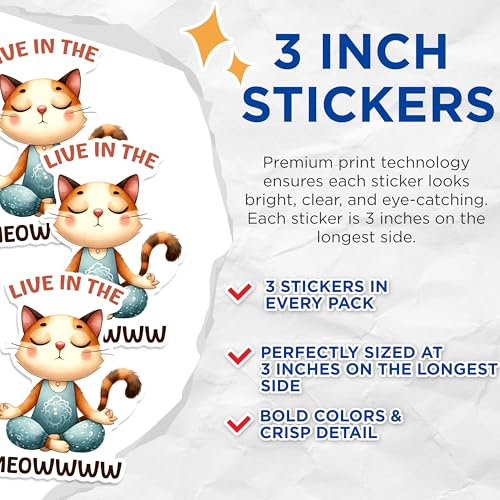 (3 Pack) Yoga Cat Decals - Meditation Kitty - Funny Cat Laptop Decal - 3 Inches On Longest Side - Easy Peel & Apply - Made in USA - 3MCS1296