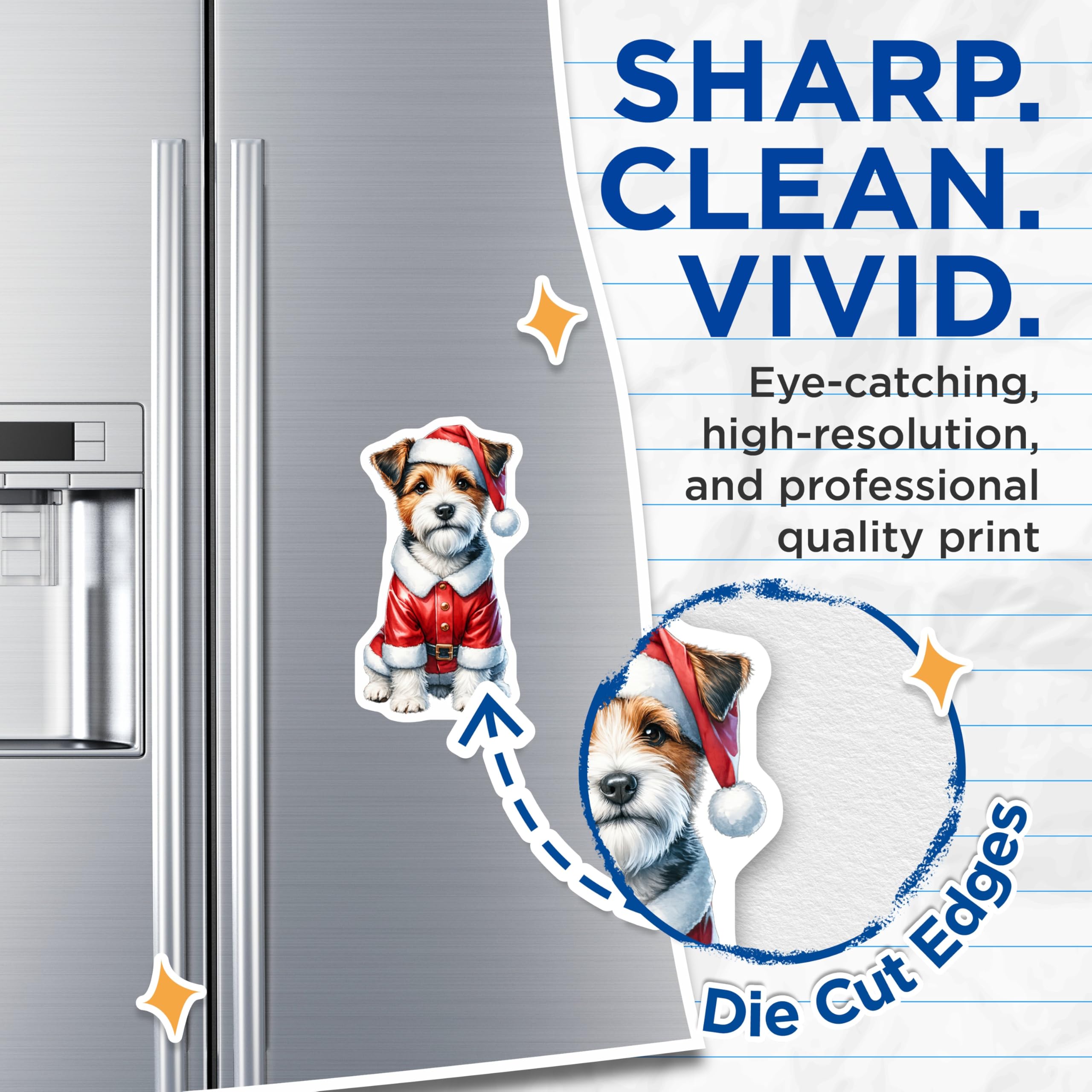 (2 Pack) Santa Dog Magnets - Christmas Pet Decor - Terrier Puppy Refrigerator Magnets - 5 Inches On Longest Side - Thick Durable Magnet - Made in USA - MAG29135