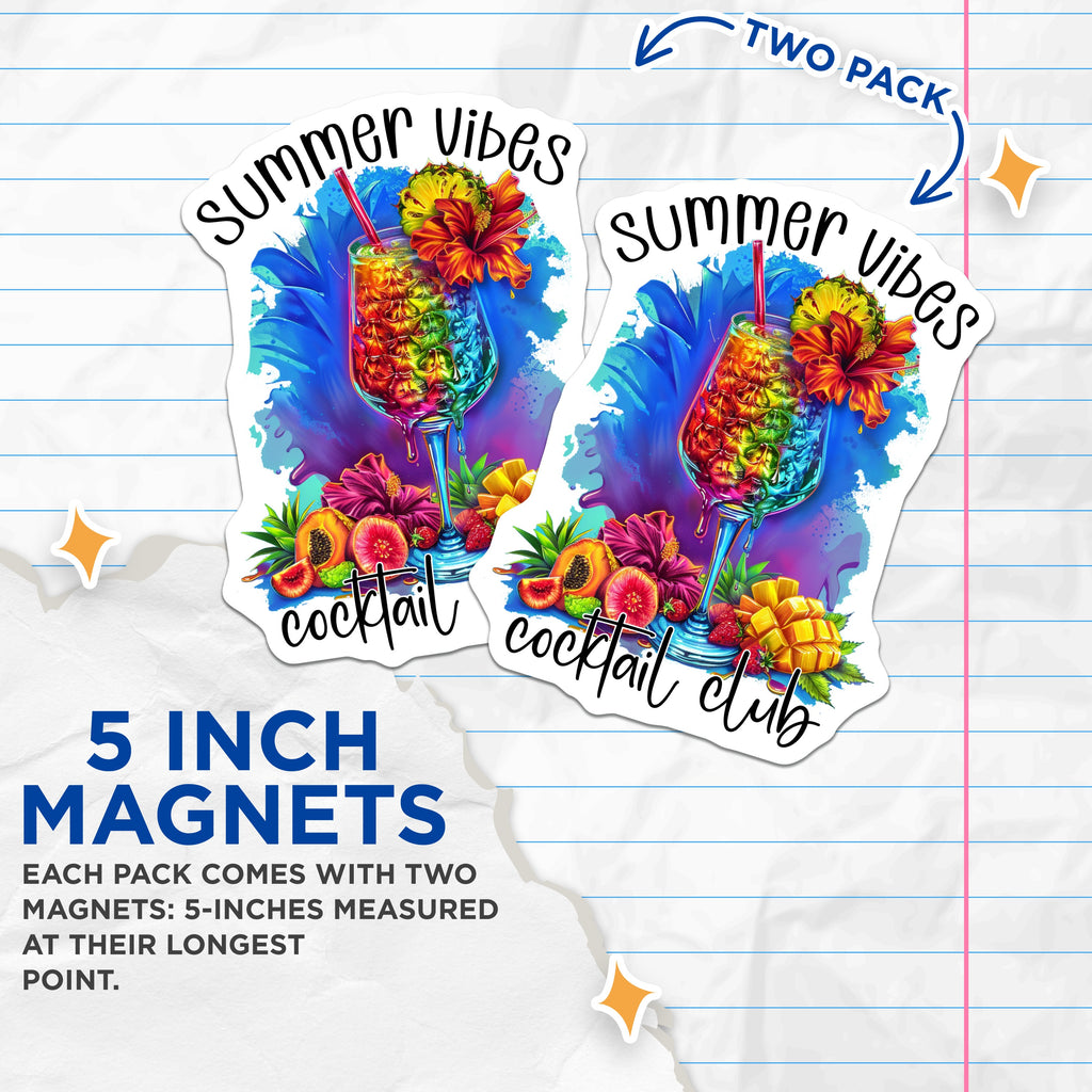 (2 Pack) Summer Vibes Magnets - Tropical Cocktail Decor - Beach Party Fridge Art - 5 Inches On Longest Side - Thick Durable Magnet - Made in USA - MAG39057