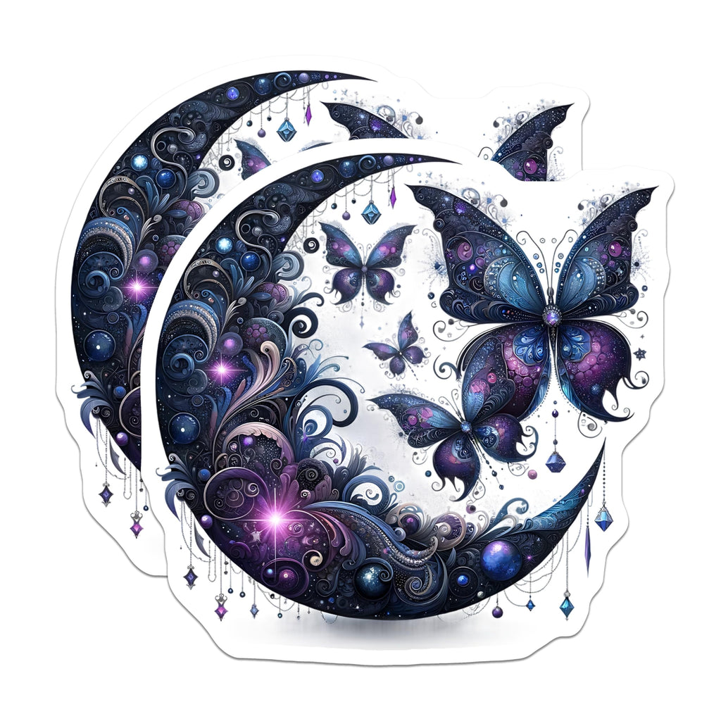 (2 Pack) Moon Butterfly Stickers - Celestial Stickers - Decorative Stickers - 5" On Longest Side - Sticks to Smooth Flat Surfaces - Made in USA - BMCS14528