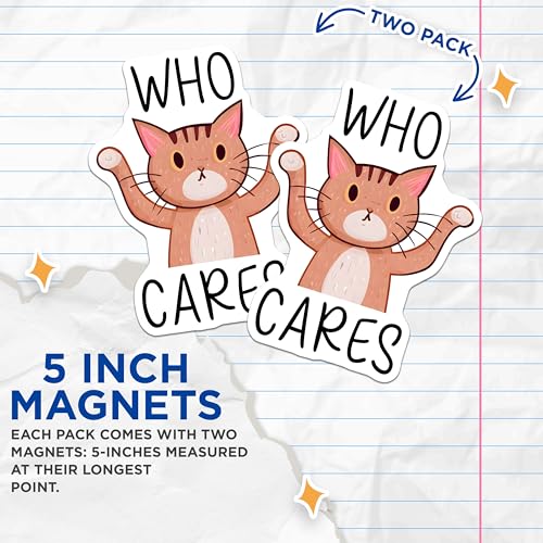 (2 Pack) Who Cares Cat Magnets - 5" On Longest Side - for Cars, Fridges, Toolboxes - Made in USA - MAG7823