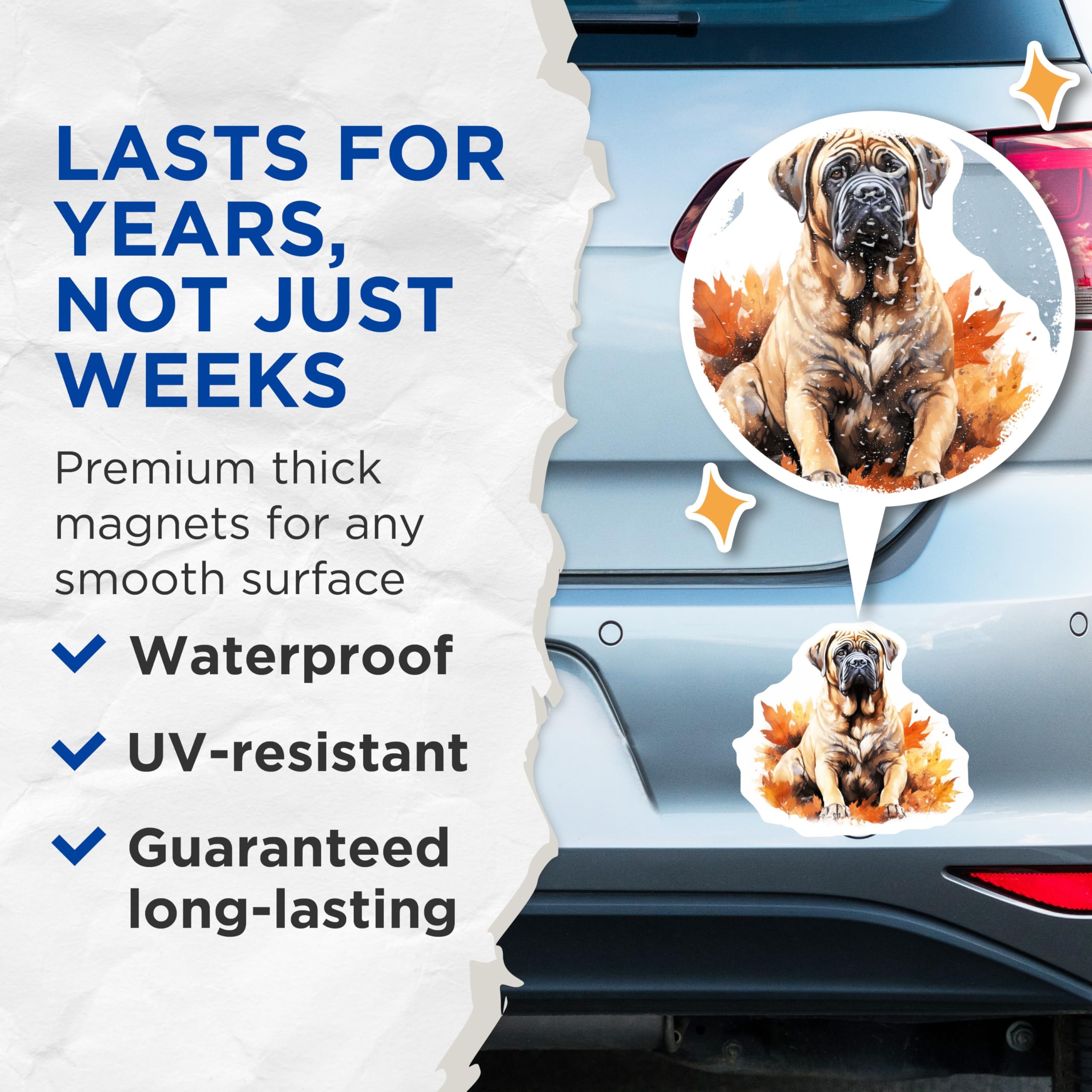 (2 Pack) Bullmastiff Dog Magnets - Autumn Leaves Decor - Refrigerator Pet Lover Accessory - 5 Inches On Longest Side - Thick Durable Magnet - Made in USA - MAG25936