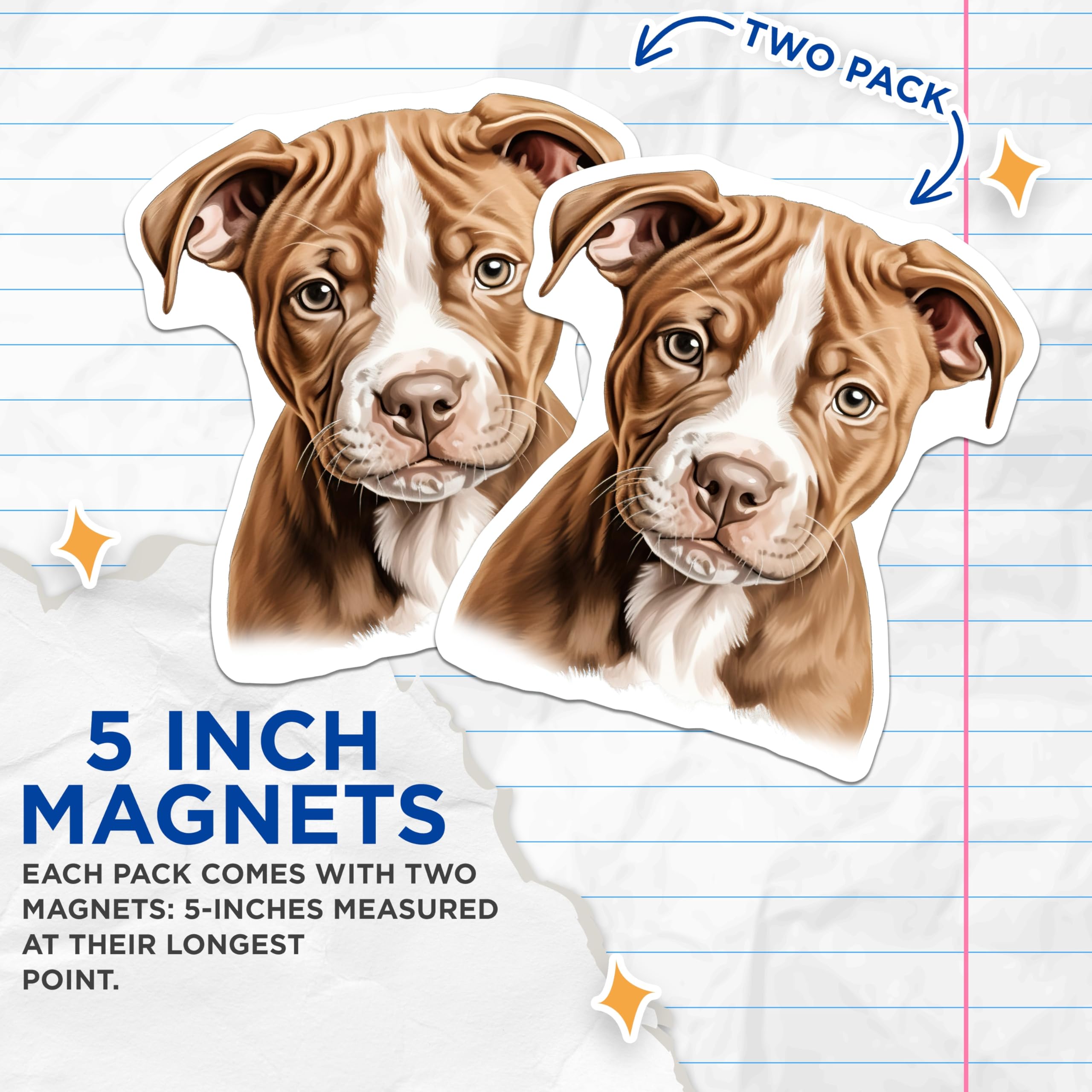 (2 Pack) Pitbull Puppy Magnets - Fawn Pitbull Lover - Cute Dog Fridge Magnets - Pet Parent Decor - Animal Lover Collectible - 5 Inches On Longest Side - Thick Durable Magnet - Made in USA - MAG26674