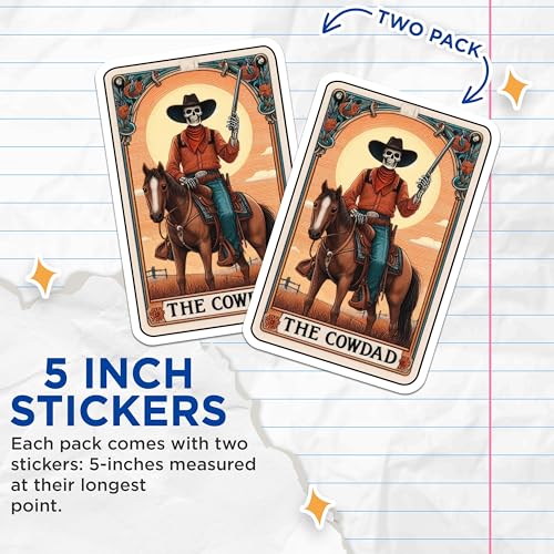 (2 Pack) Cowdad Skeleton Stickers - Western Theme - Vintage Cowboy Art - 5" On Longest Side - Sticks to Smooth Flat Surfaces - Made in USA - BMCS5374