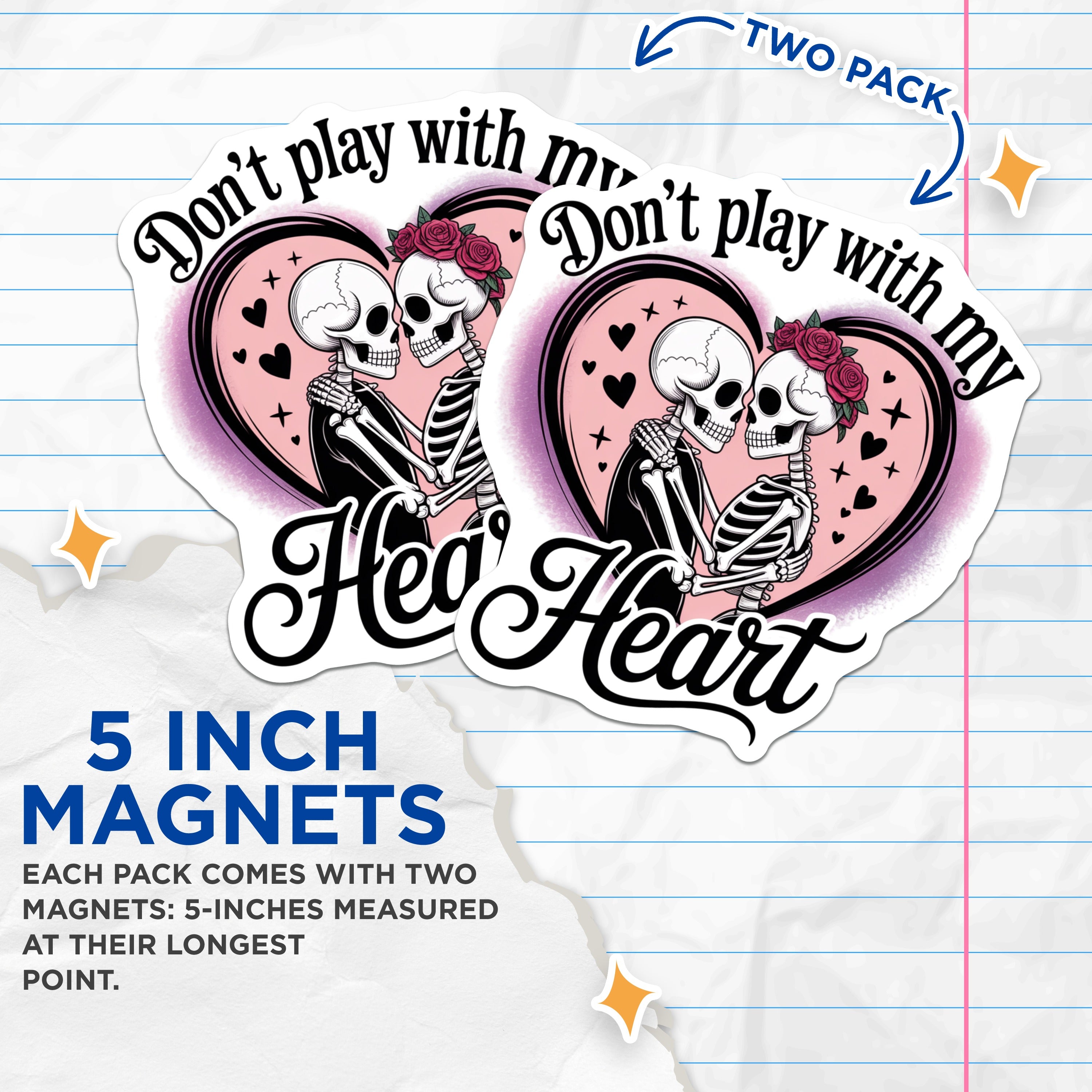 (2 Pack) Skeleton Couple Magnets - Goth Valentine Decor - Dark Romance Love Fridge Magnets - Spooky Cute Heart Aesthetic - 5 Inches On Longest Side - Thick Durable Magnet - Made in USA - MAG38465
