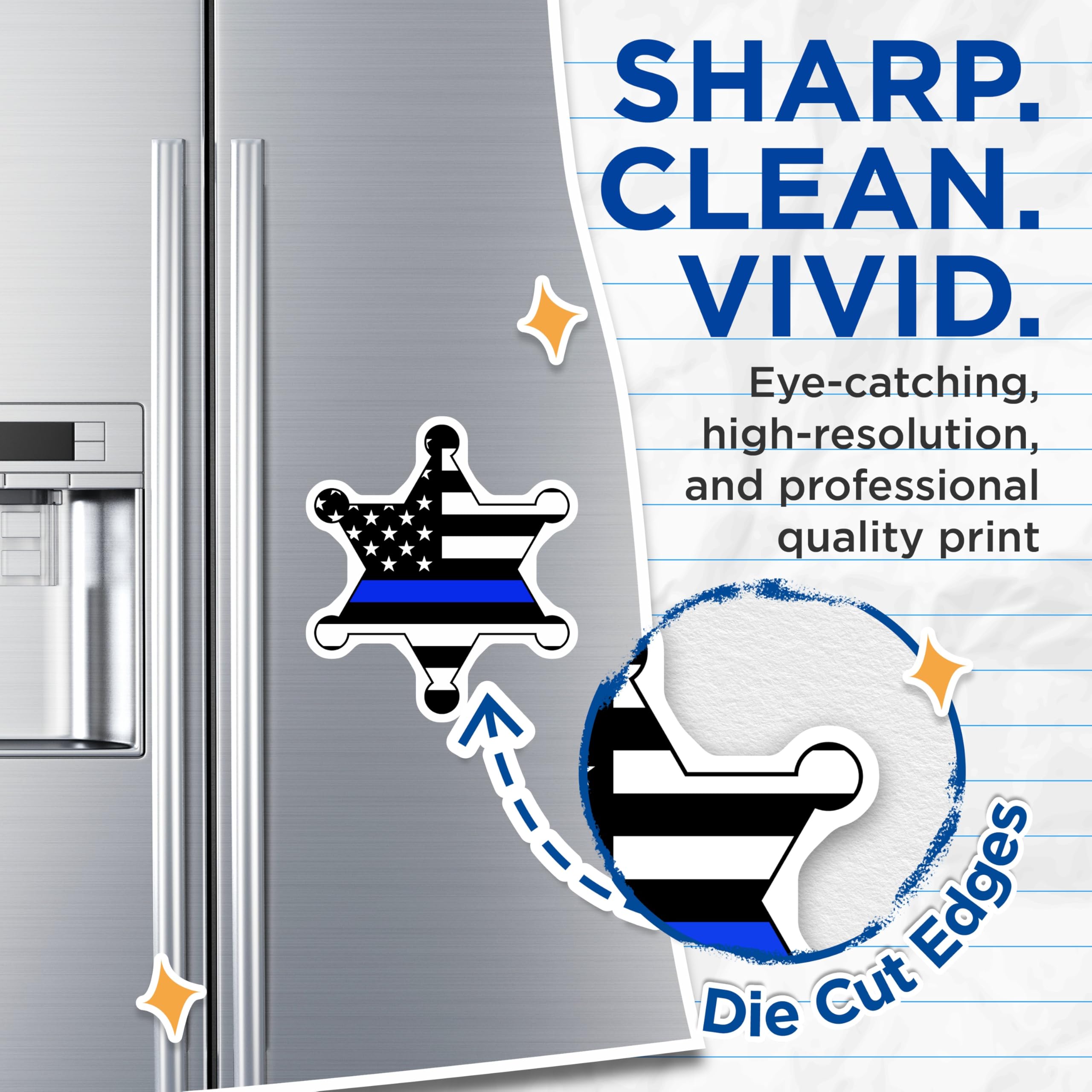 (2 Pack) Thin Blue Line Magnets - Police Support Star - Law Enforcement USA Flag Badge - 5 Inches On Longest Side - Thick Durable Magnet - Made in USA - MAG20638