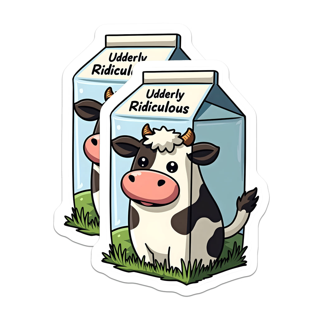 (2 Pack) Udderly Ridiculous Cow Pun Magnets - Funny Animal Humor - Kitchen Refrigerator Decor - 5 Inches On Longest Side - Thick Durable Magnet - Made in USA - MAG36662