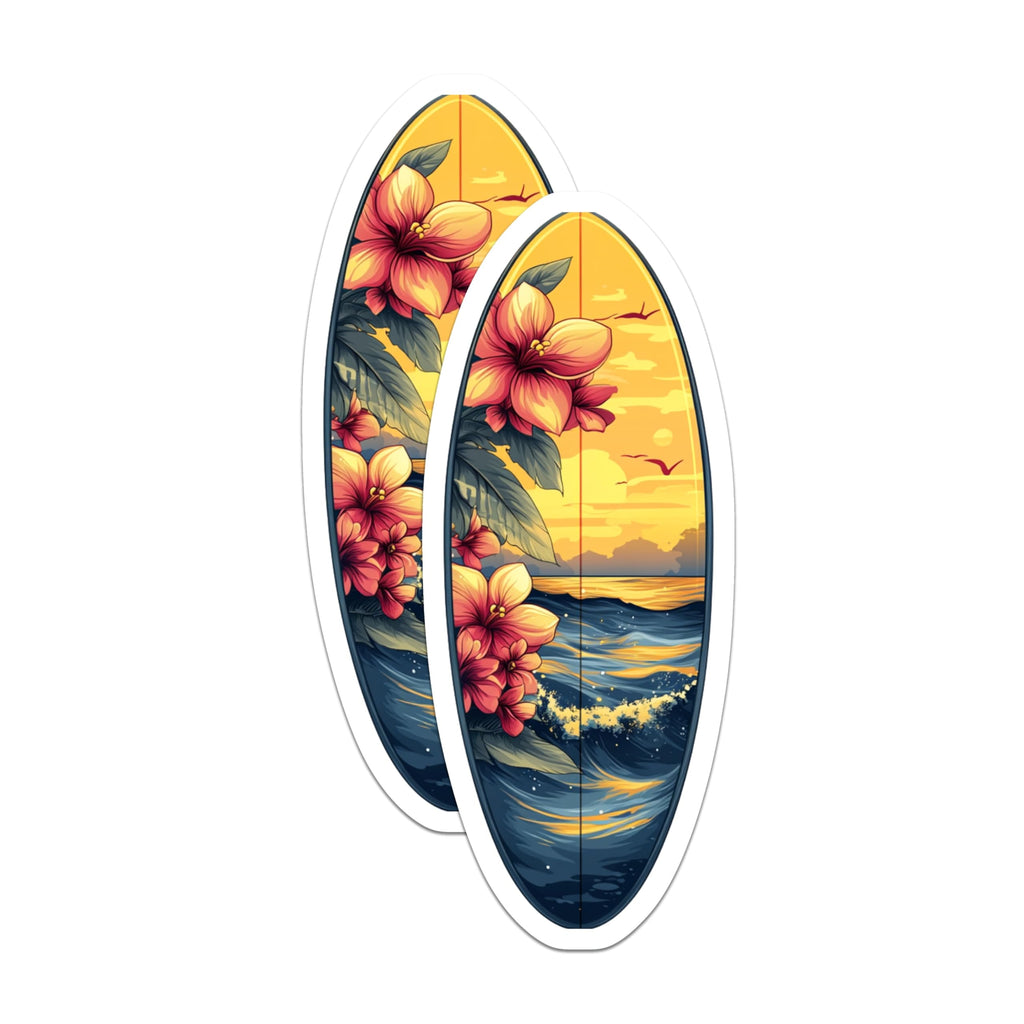 (2 Pack) Tropical Sunset Magnets - Hawaiian Floral Decor - Beach House Art - 5 Inches On Longest Side - Thick Durable Magnet - Made in USA - MAG29325