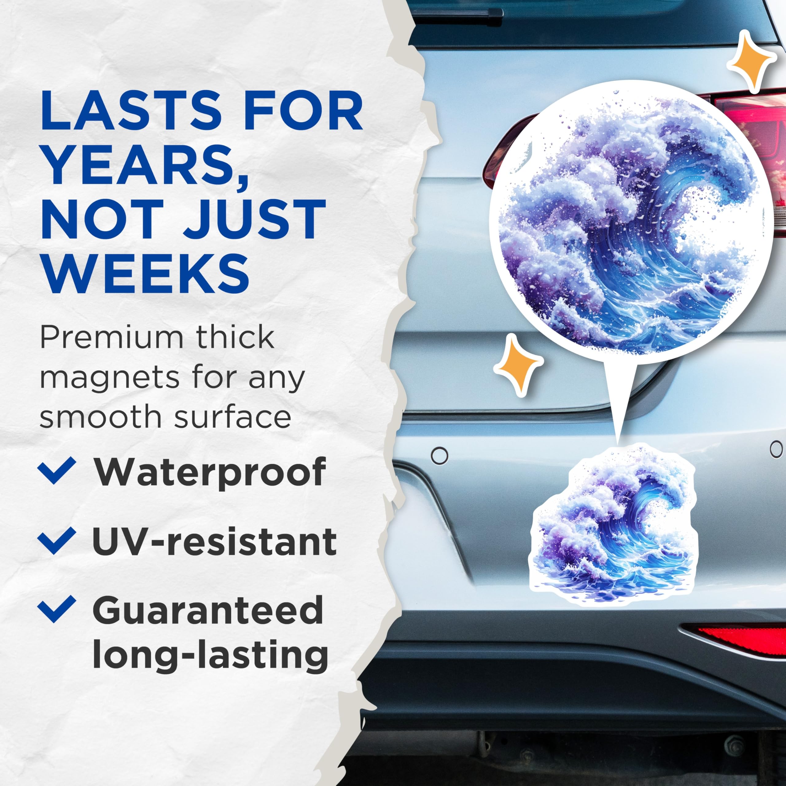 (2 Pack) Crashing Ocean Wave Magnets - Dynamic Blue Sea Wave Art - Coastal Fridge Locker Decor - 5 Inches On Longest Side - Thick Durable Magnet - Made in USA - MAG26135