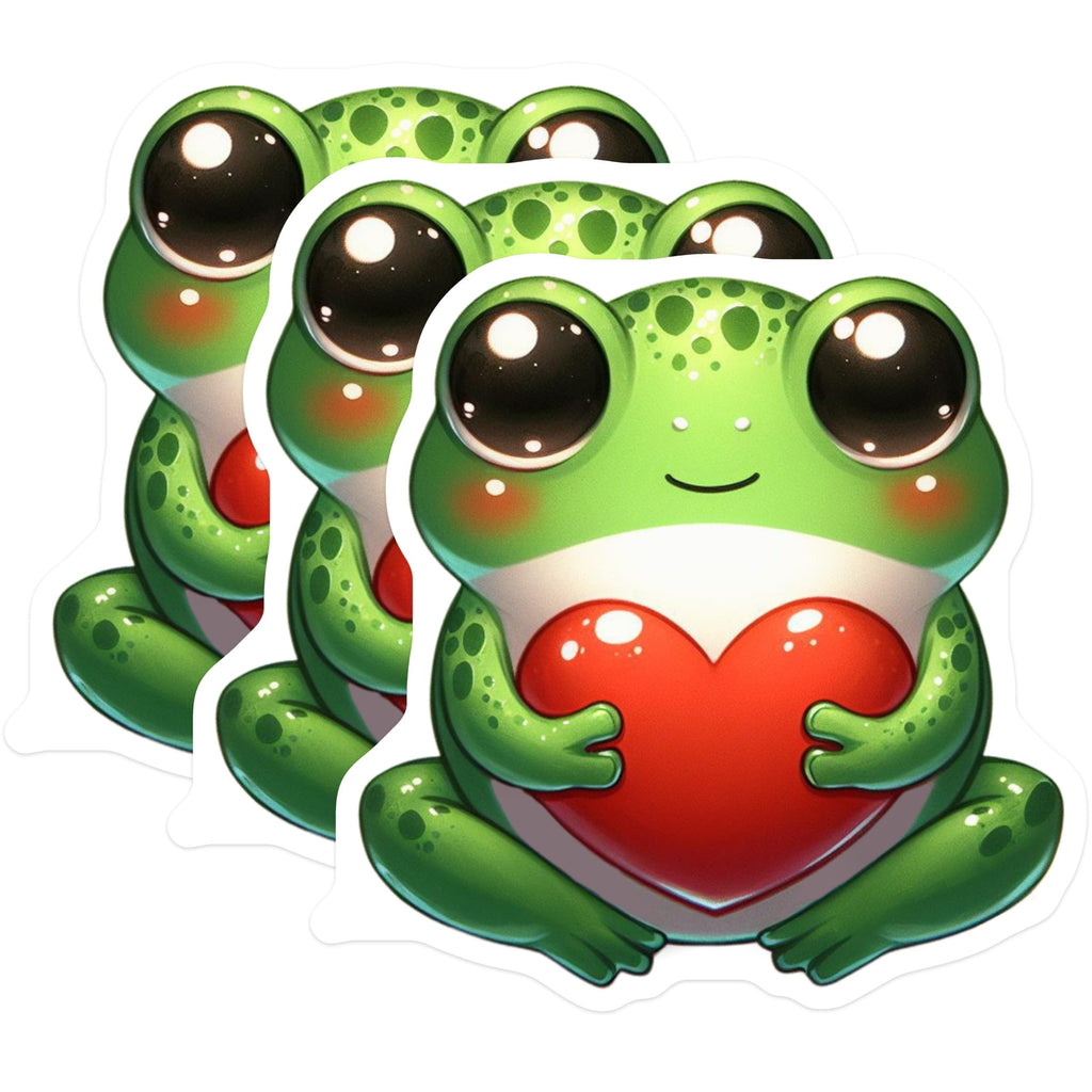 (3 Pack) Frog Heart Decals - Cute Frog Sticker - Laptop Decals - 3 Inches On Longest Side - Easy Peel & Apply - Made in USA - 3MCS2449