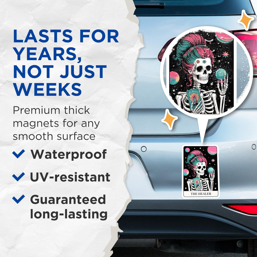 (2 Pack) The Healer Tarot Magnets - Skeleton Fortune Teller - Psychic Celestial Decor - 5 Inches On Longest Side - Thick Durable Magnet - Made in USA - MAG22219