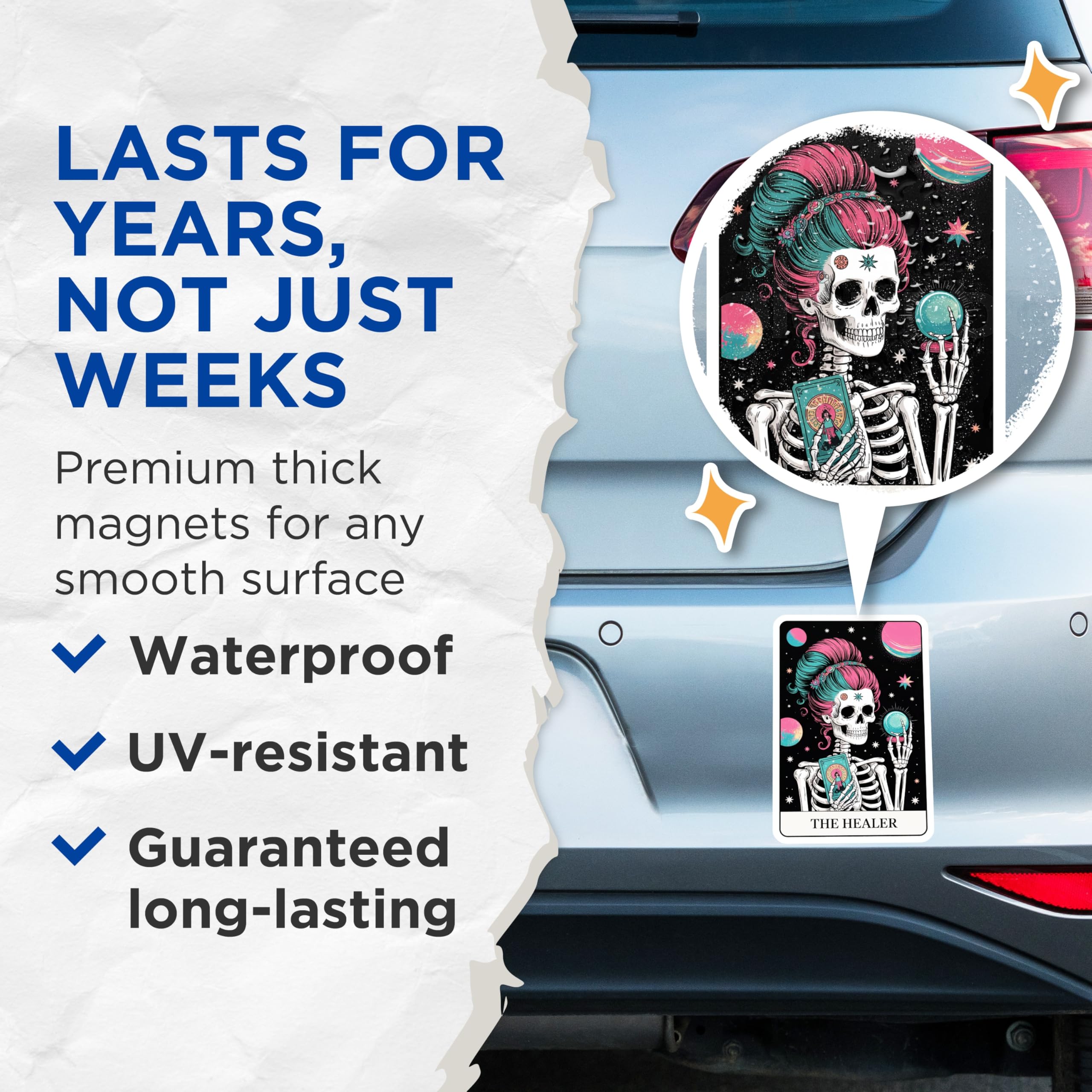 (2 Pack) The Healer Tarot Magnets - Skeleton Fortune Teller - Psychic Celestial Decor - 5 Inches On Longest Side - Thick Durable Magnet - Made in USA - MAG22219