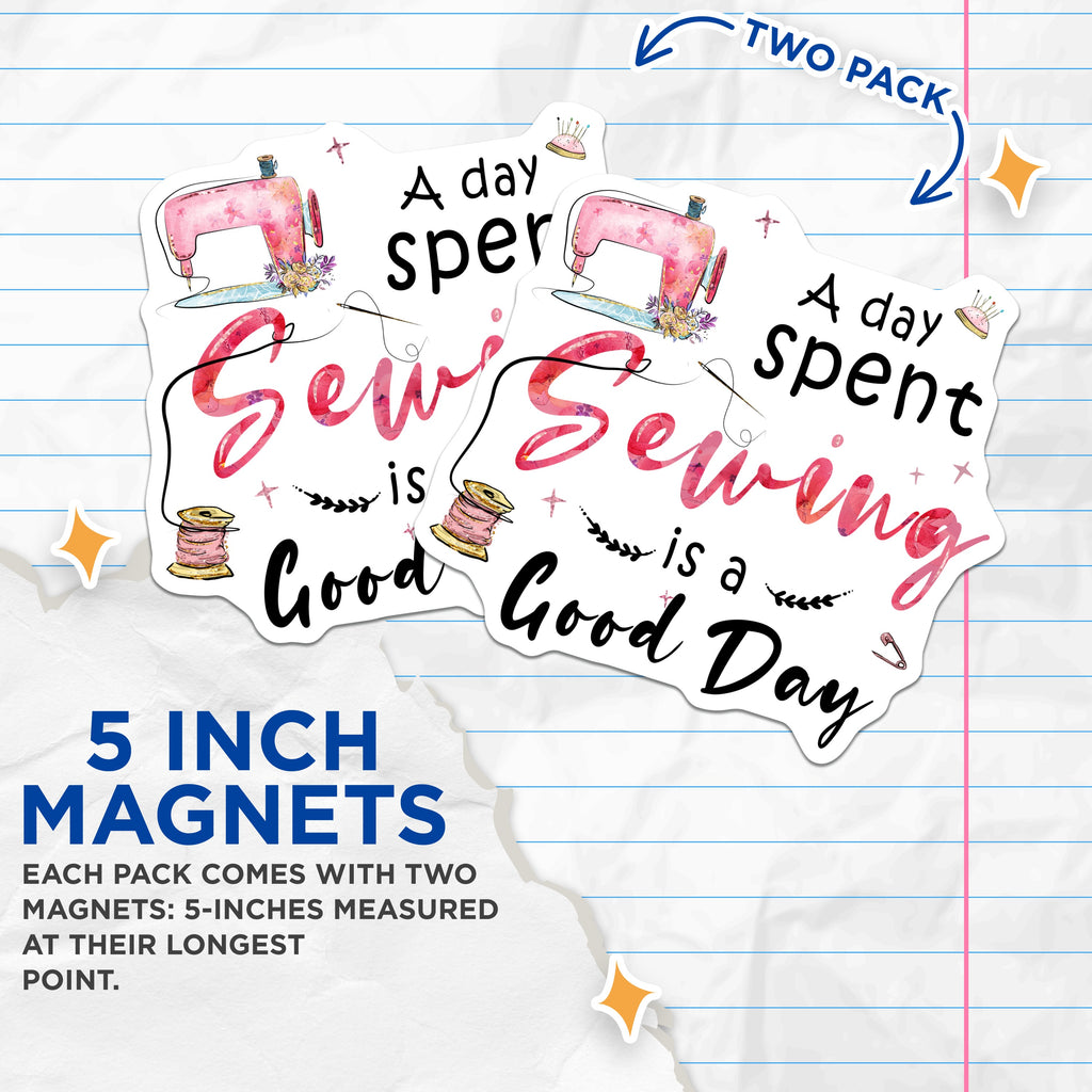 (2 Pack) Sewing Magnets - Crafter Decor - Seamstress Hobby - Quilting Refrigerator Art - 5 Inches On Longest Side - Thick Durable Magnet - Made in USA - MAG39397
