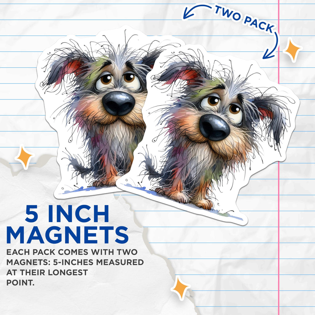 (2 Pack) Cute Scruffy Dog Magnets - Watercolor Pet Art - Whimsical Dog Lover Home Accents - Terrier Mix Companion - 5 Inches On Longest Side - Thick Durable Magnet - Made in USA - MAG25348
