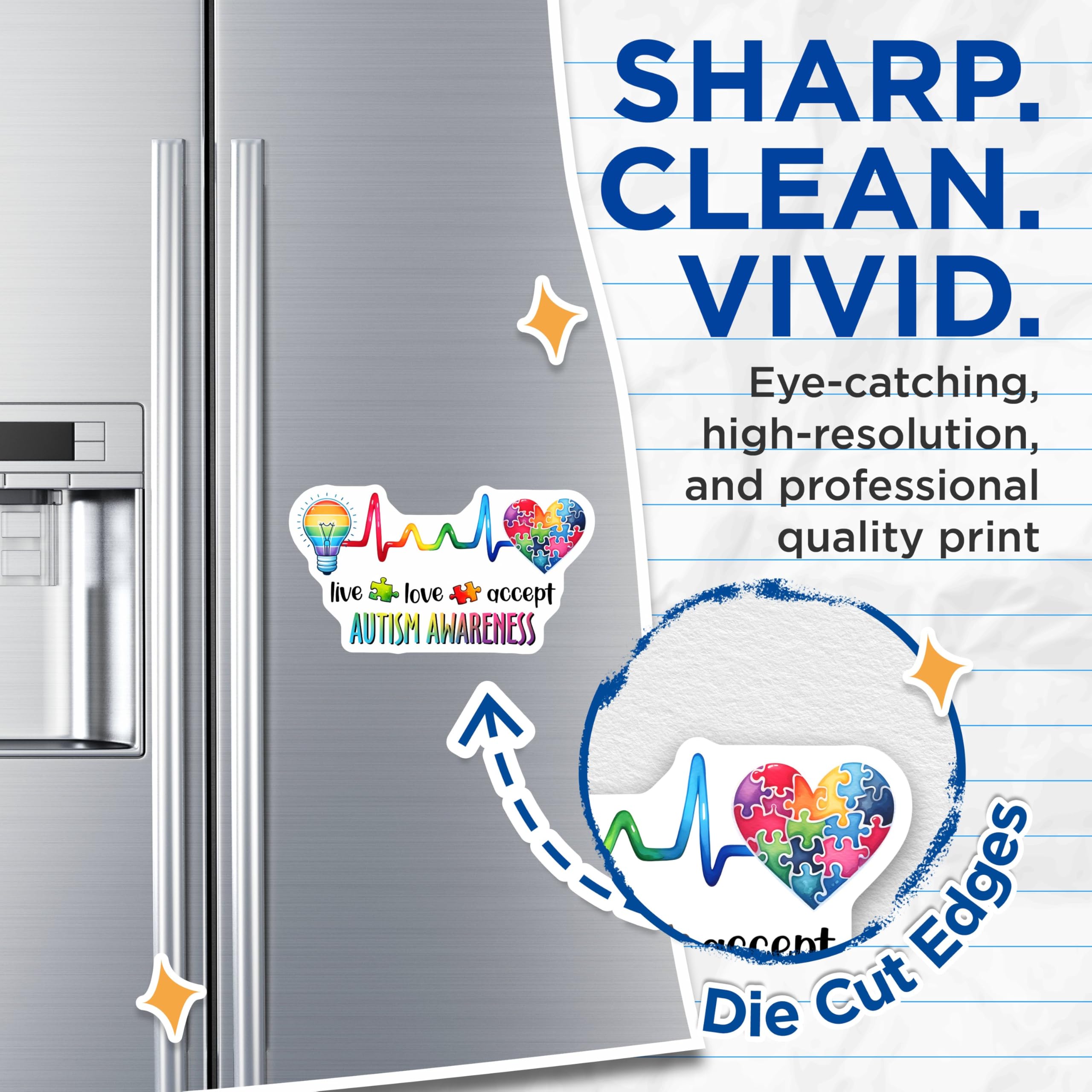 (2 Pack) Autism Awareness Magnets - Live Love Accept Magnets - Autism Support Magnets - 5" On Longest Side - for Cars, Refrigerators, Toolboxes, Lockers - Made in USA BMCS3201