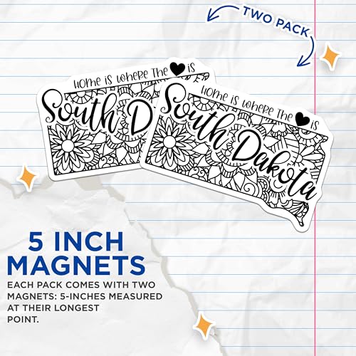 (2 Pack) South Dakota Magnets Magnets - Home is Where The Heart is - Floral Design - 5" On Longest Side - Made in USA - Sticks to Refrigerators & Metal Surfaces - MAG9092