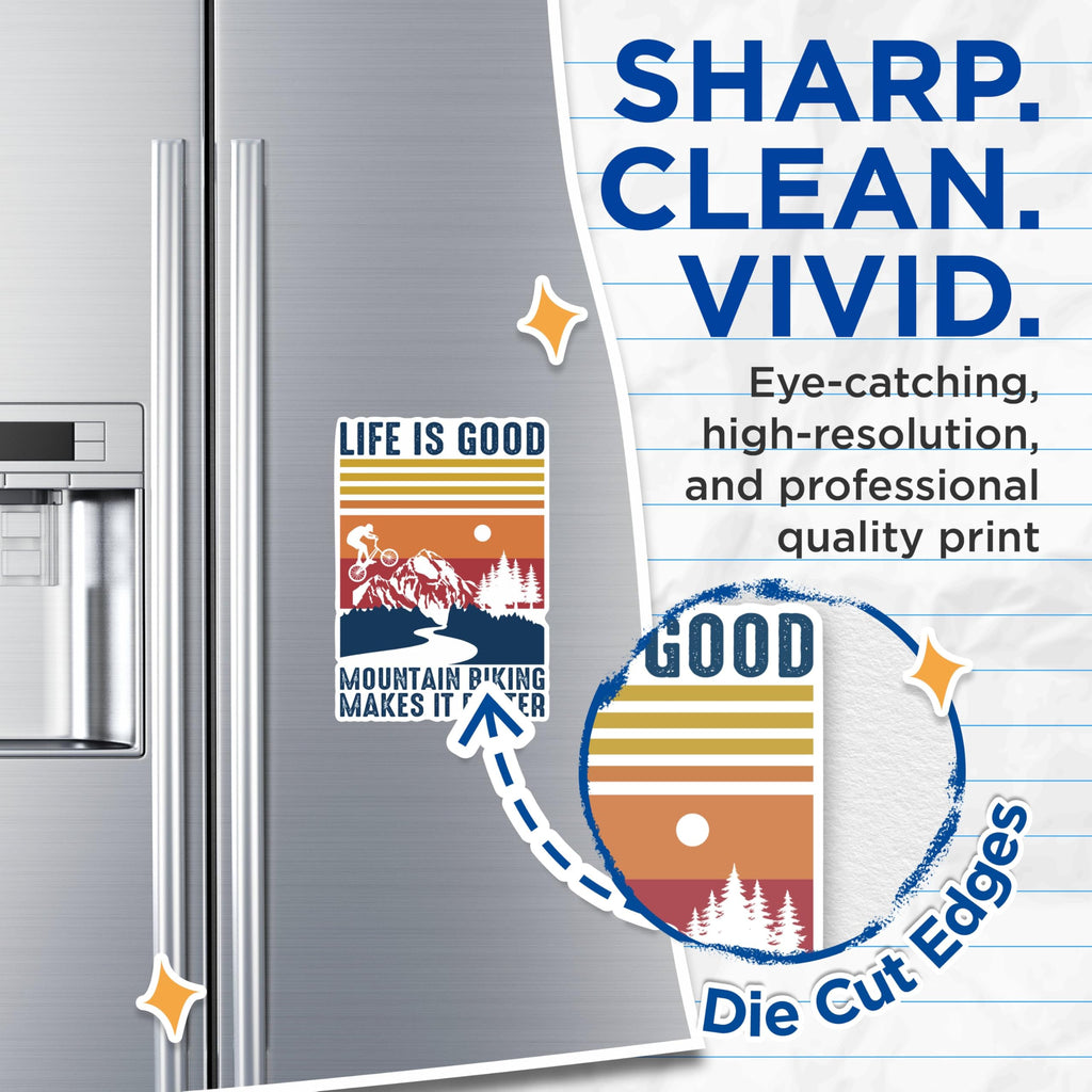 (2 Packs) Life is Good Mountain Biking Makes It Better Magnets - Mountain Biking Magnets - 5 Inches On Longest Side - Premium Magnet - for Fridges, Toolboxes, Cars - Made in USA - MAG2337