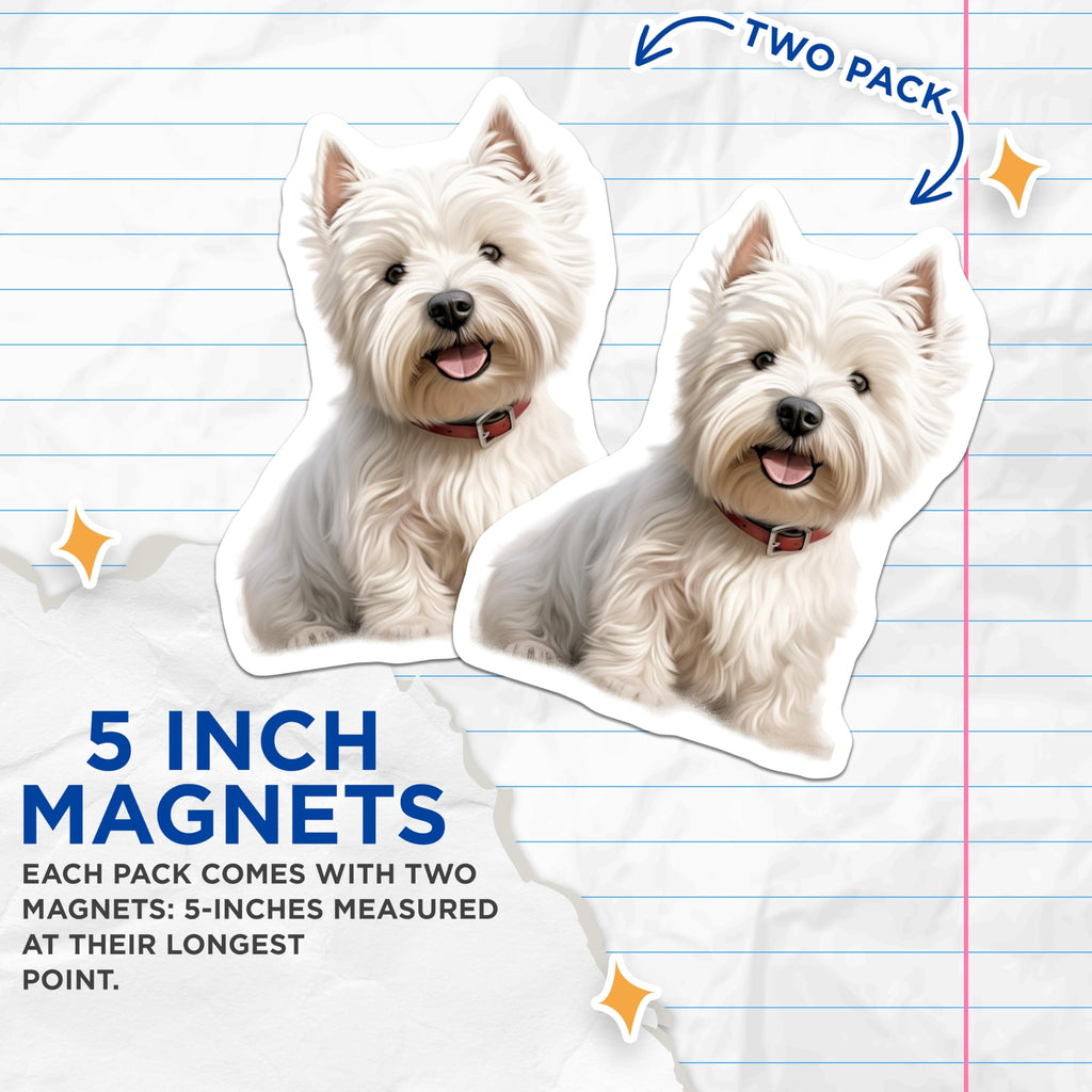(2 Pack) Westie Dog Magnets - West Highland Terrier Art - Happy Puppy Pet Decor - 5 Inches On Longest Side - Thick Durable Magnet - Made in USA - MAG24532