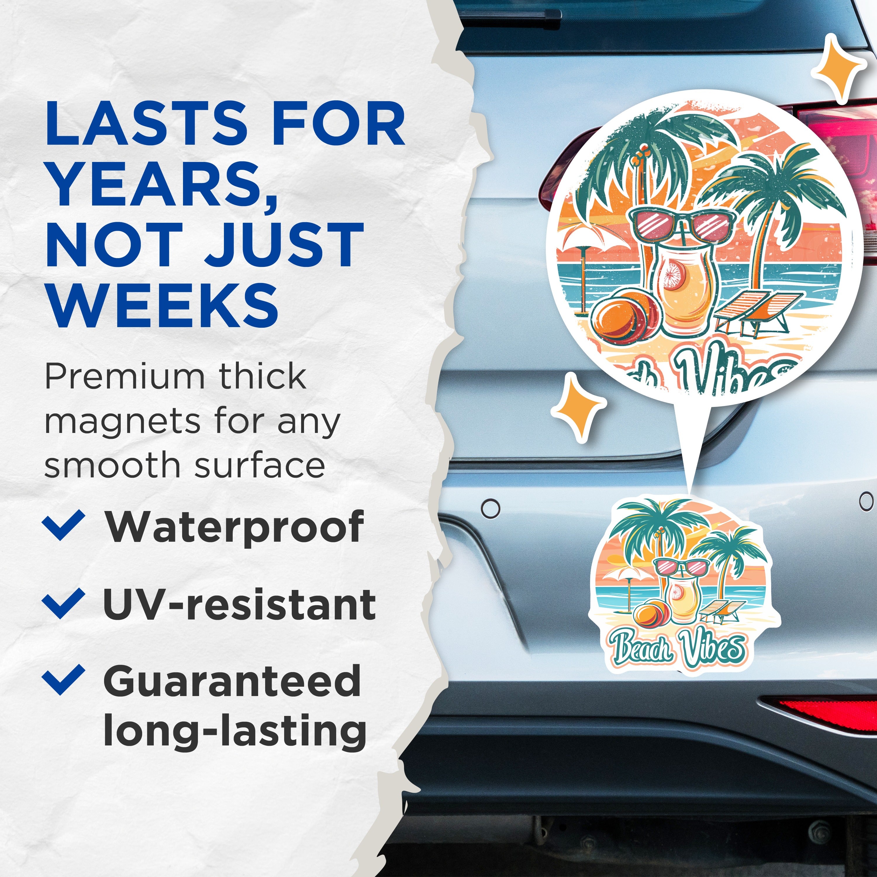 (2 Pack) Beach Vibes Magnets - Tropical Summer Decor - Retro Vacation Scene - Island Life Accessories - 5 Inches On Longest Side - Thick Durable Magnet - Made in USA - MAG38552