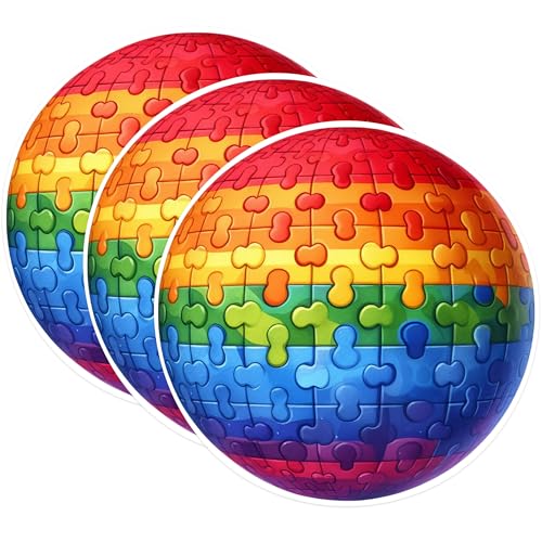 (3 Pack) Rainbow Puzzle Decals - Globe Decals - Laptop Decal - 3 Inches On Longest Side - Easy Peel & Apply - Made in USA - 3MCS0996