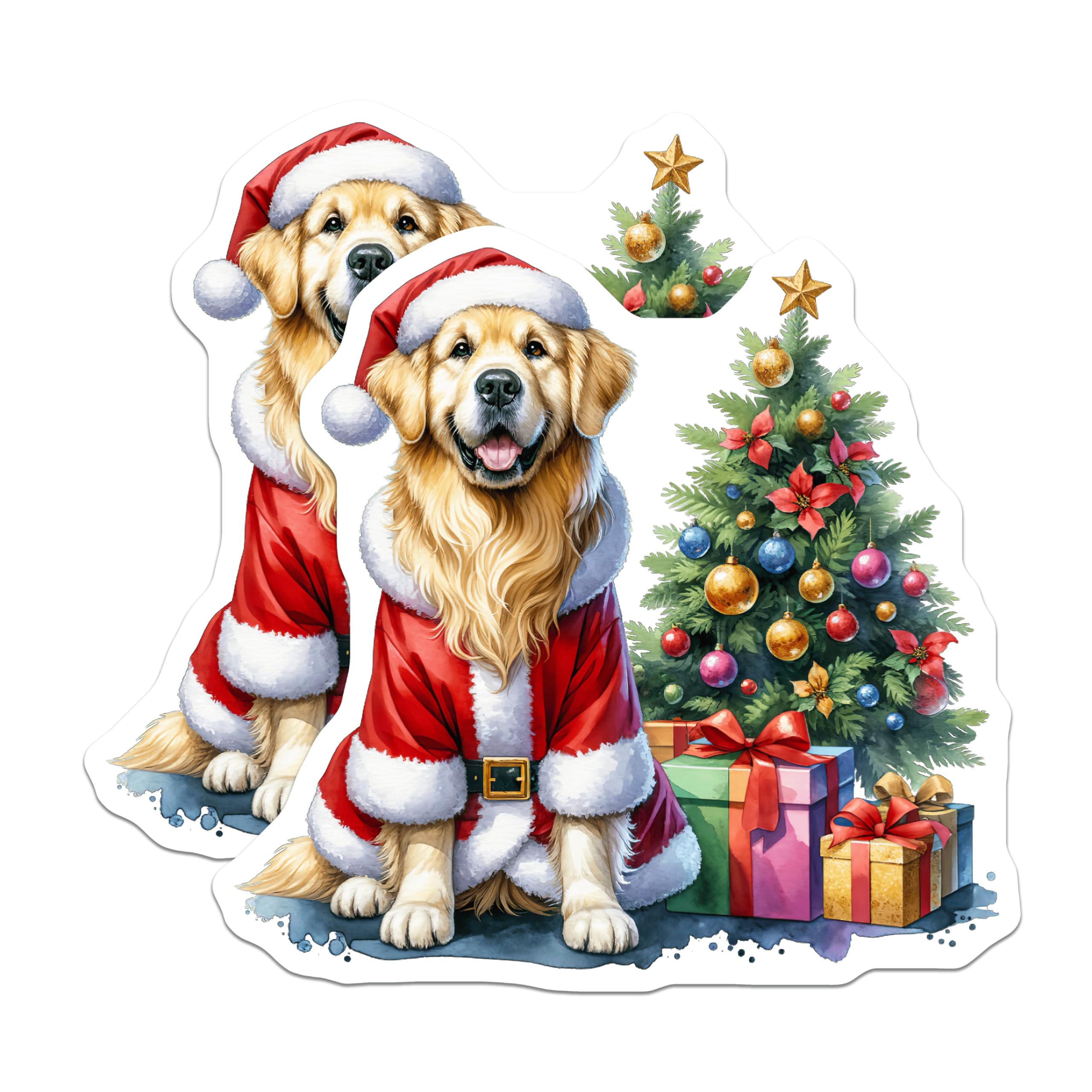 (2 Pack) Golden Retriever Christmas Magnets - Santa Dog Holiday Decor - Dog Lover Refrigerator Art - 5 Inches On Longest Side - Thick Durable Magnet - Made in USA - MAG27349