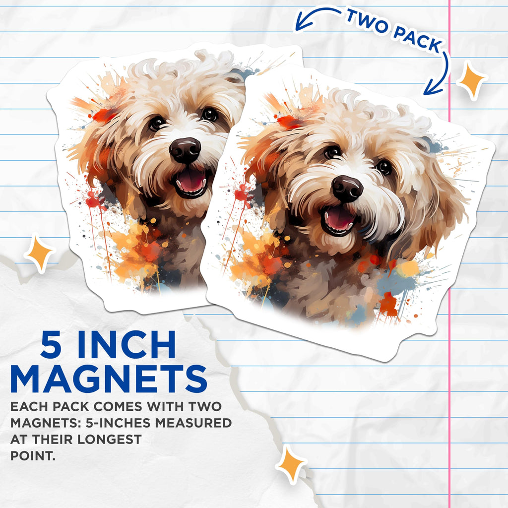(2 Pack) Watercolor Doodle Dog Magnets - Happy Puppy Art - Fridge Locker Decor - 5 Inches On Longest Side - Thick Durable Magnet - Made in USA - MAG23283